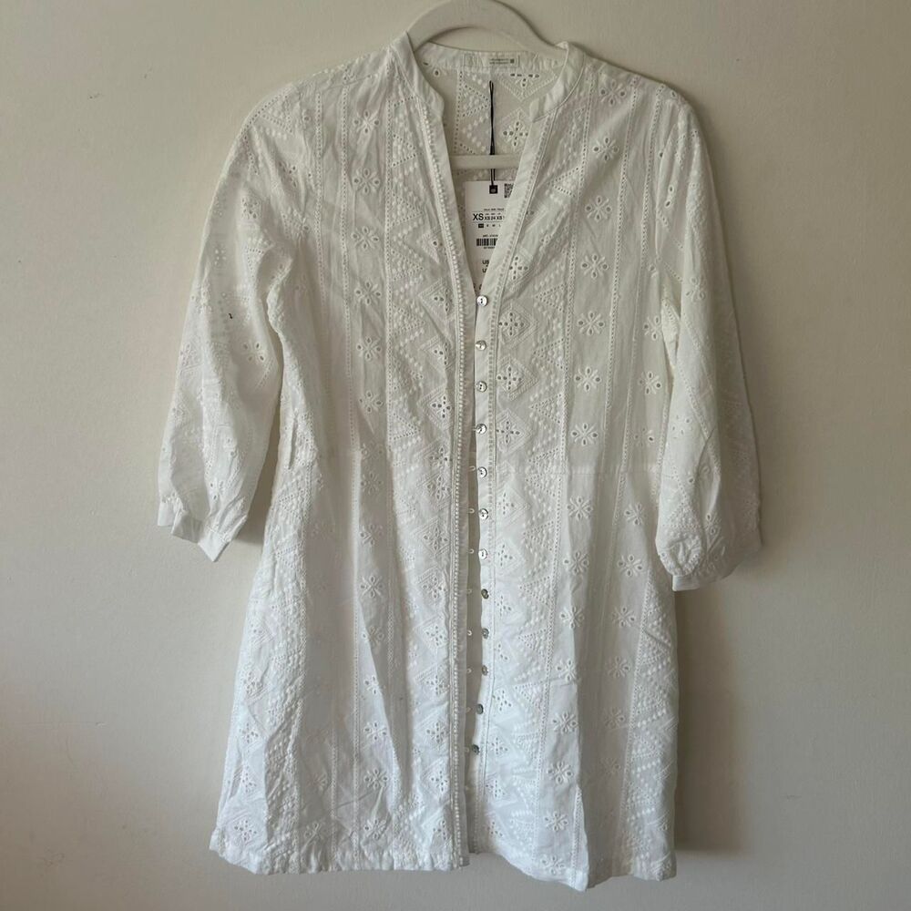 NWT Zara White Eyelet Boho Dress – Summery Feminine Style